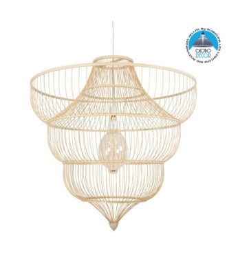 GLOBOSTAR® HIBISCUS 01781 Boho Κρεμαστό Φωτιστικό Οροφής με Ντουί 1 x E27 AC 220-240V IP20 - Μπεζ - Μ100 x Π100 x Υ100cm